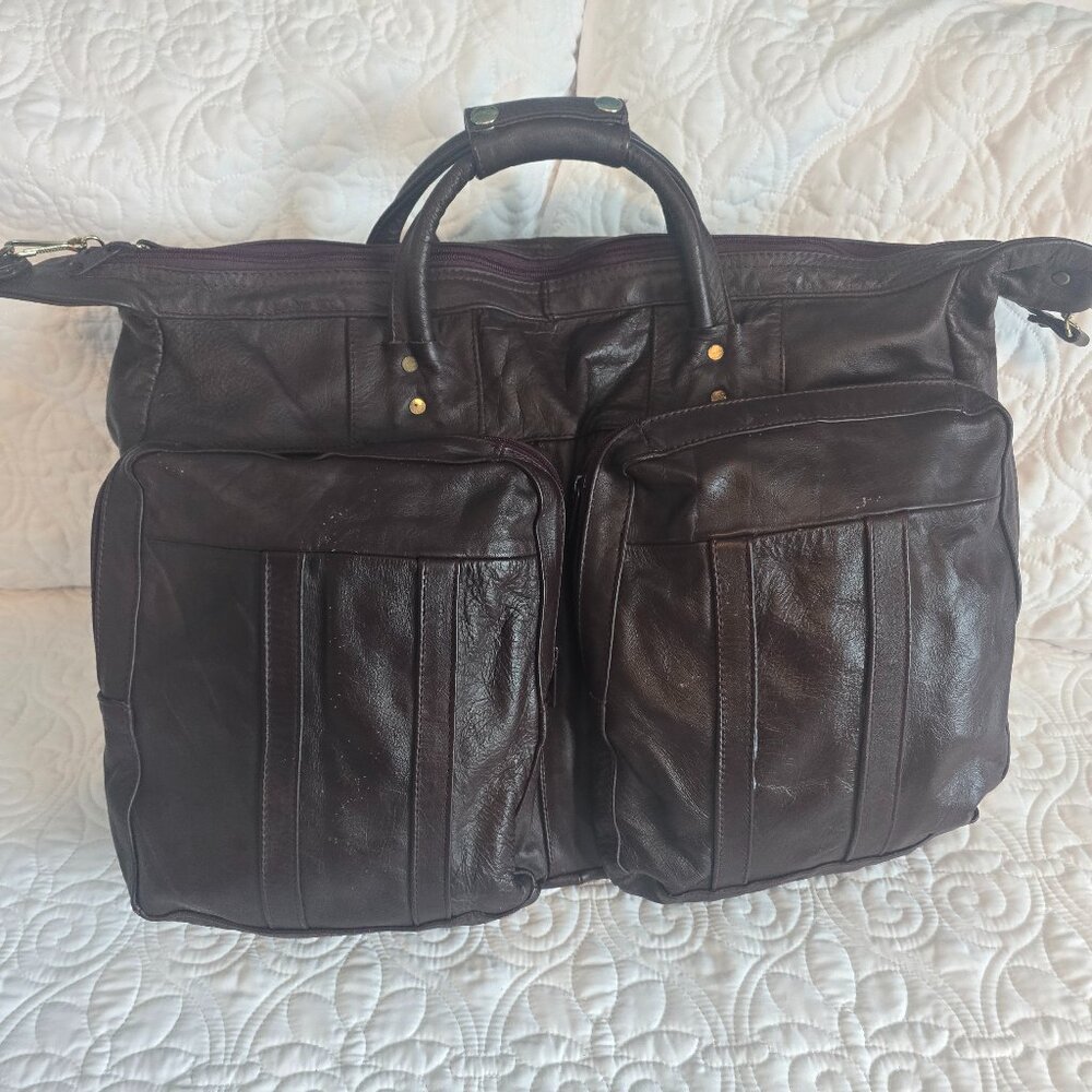 Vintage 100% Leather Burgundy Brief Case Overnight Bag - Excellent Condition